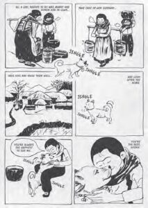comic book page of a boy playing with a dog