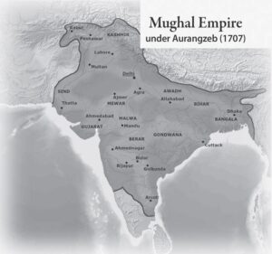 map of the mughal empire, which is superimposed on the land that is considered india, pakistan, nepal, and bandladesh