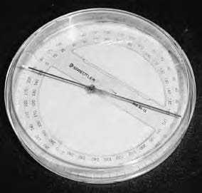 Compass made in laboratory class, white mark on needle indicates south.